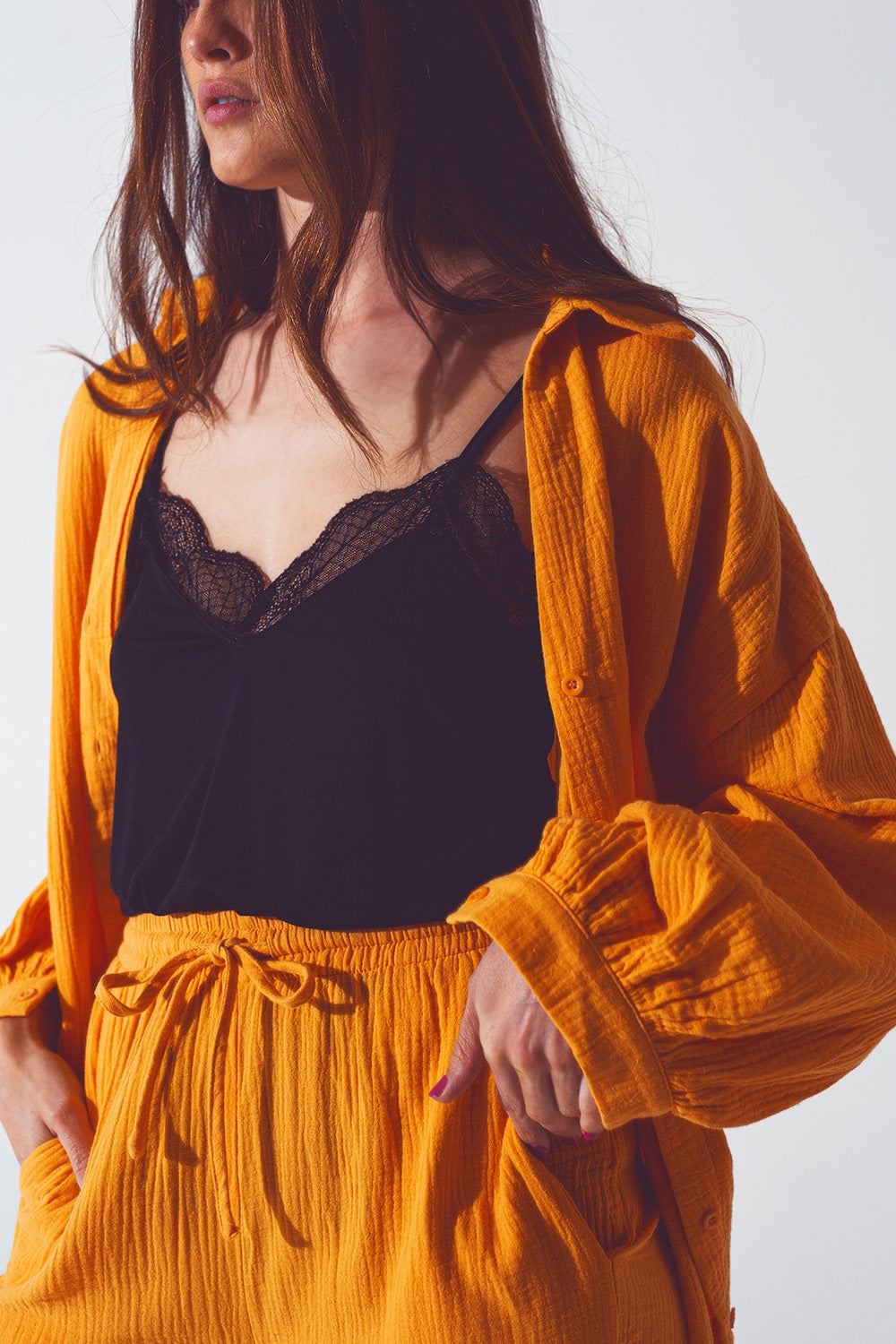 Textured Loose Fit Shirt in Orange - Szua Store