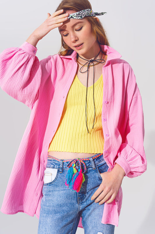 Q2 Textured Loose Fit Shirt in Pink