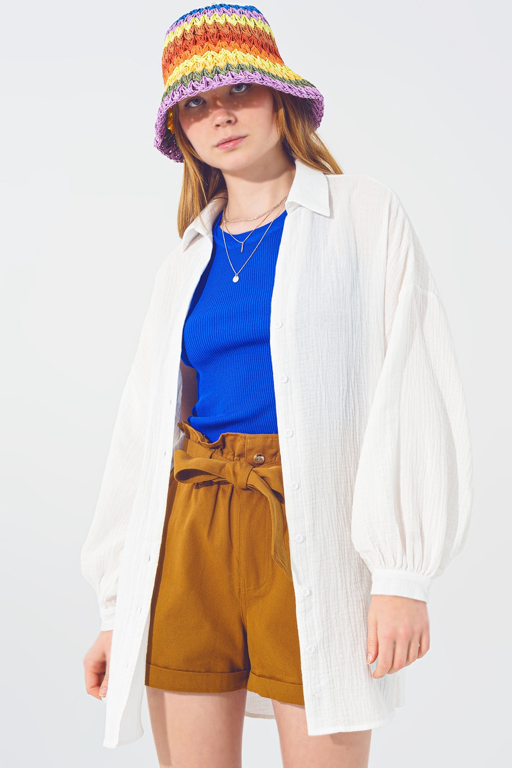 Textured Loose Shirt in White - Szua Store