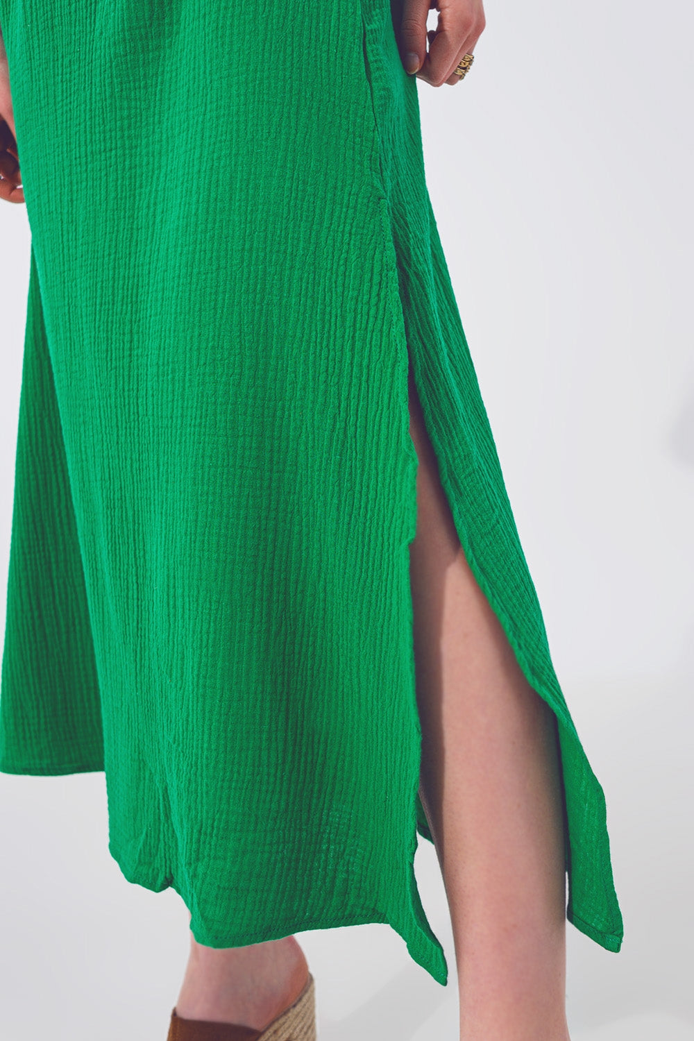 Textured V-Neck Maxi Dress in Green - Szua Store