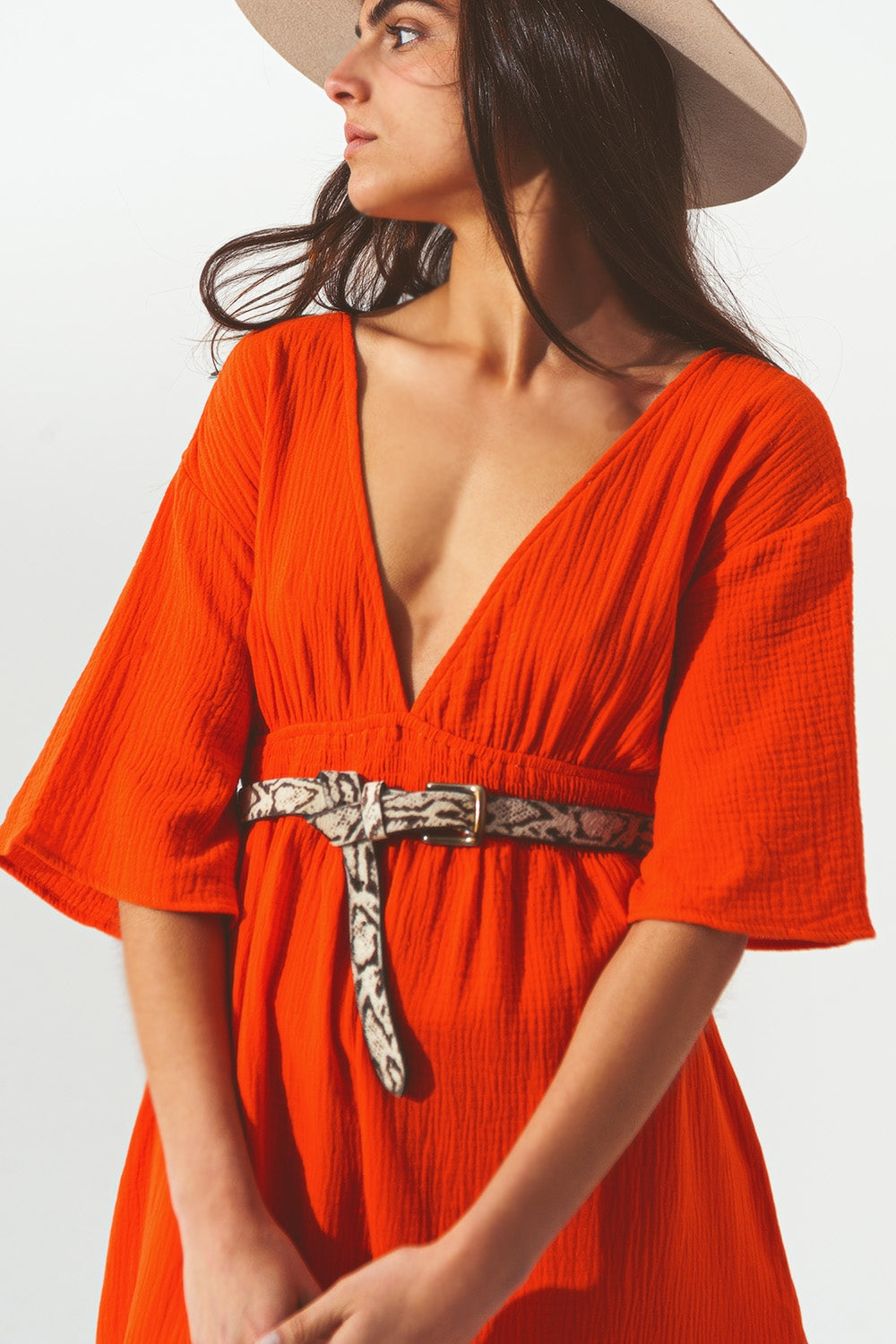 Textured V-Neck Maxi Dress in Orange - Szua Store