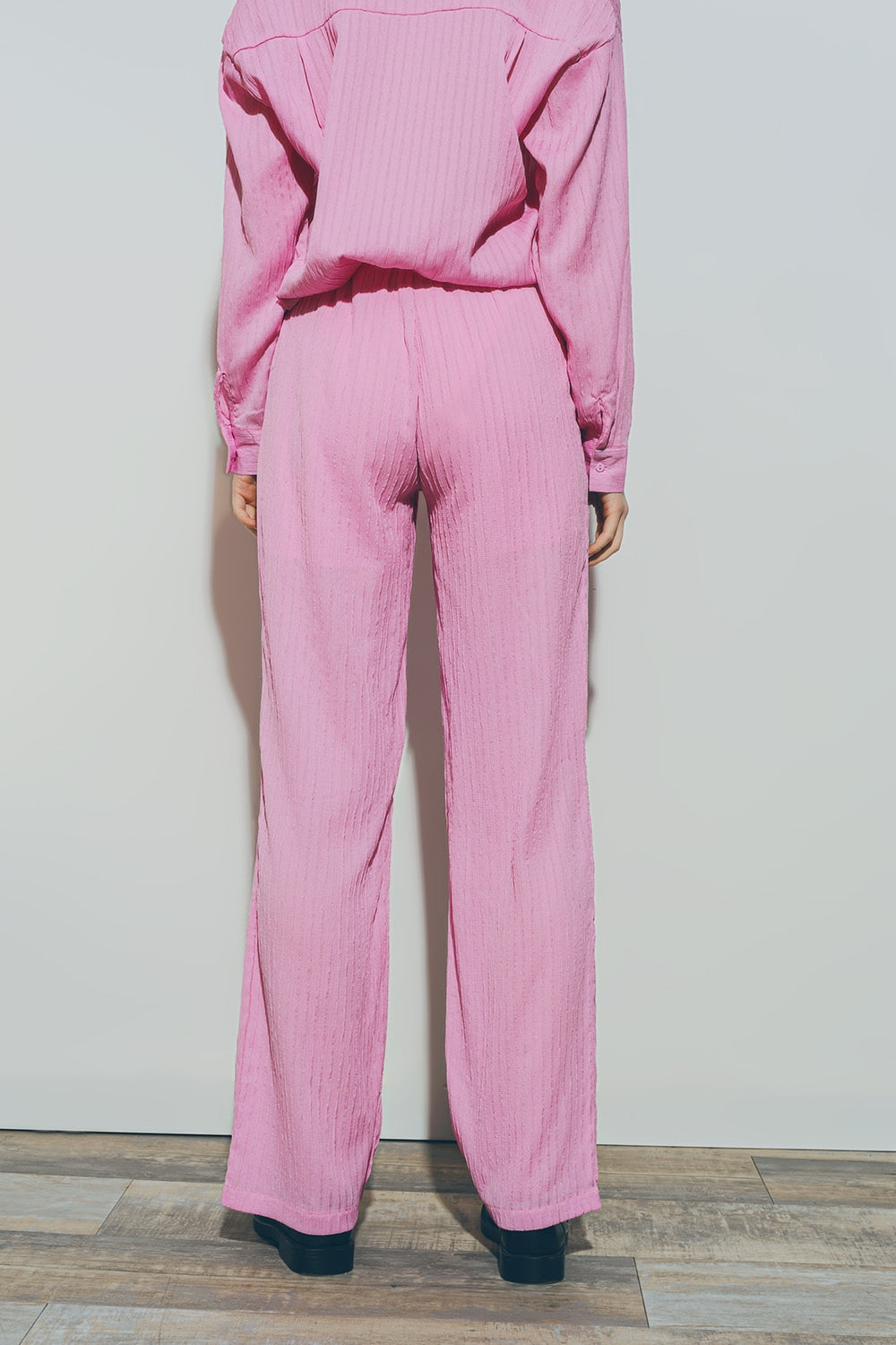 Textured Wide Leg Pants in Pink - Szua Store
