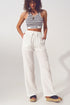 Q2 Textured Wide Leg Pants in White