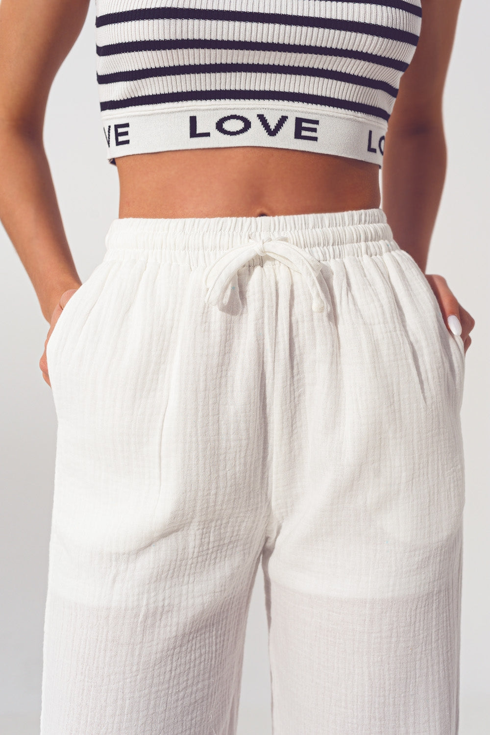 Textured Wide Leg Pants in White - Szua Store