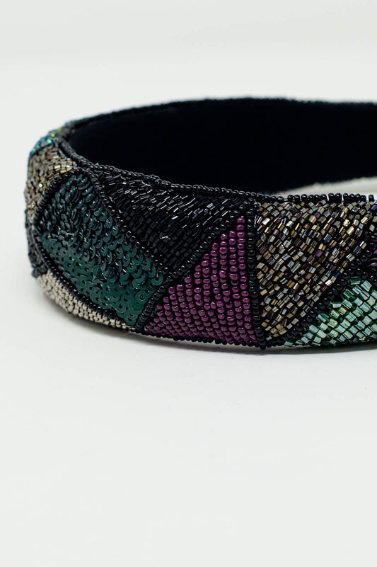 Thick Embroidered Headband in Cool Colors