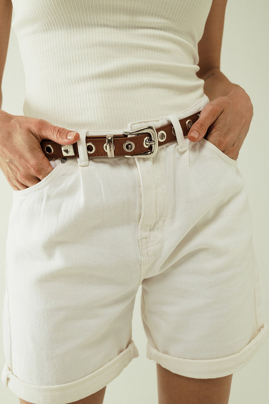 Q2 Thin brown leather belt with silver details