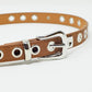 Thin brown leather belt with silver details