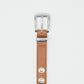 Thin brown leather belt with silver details