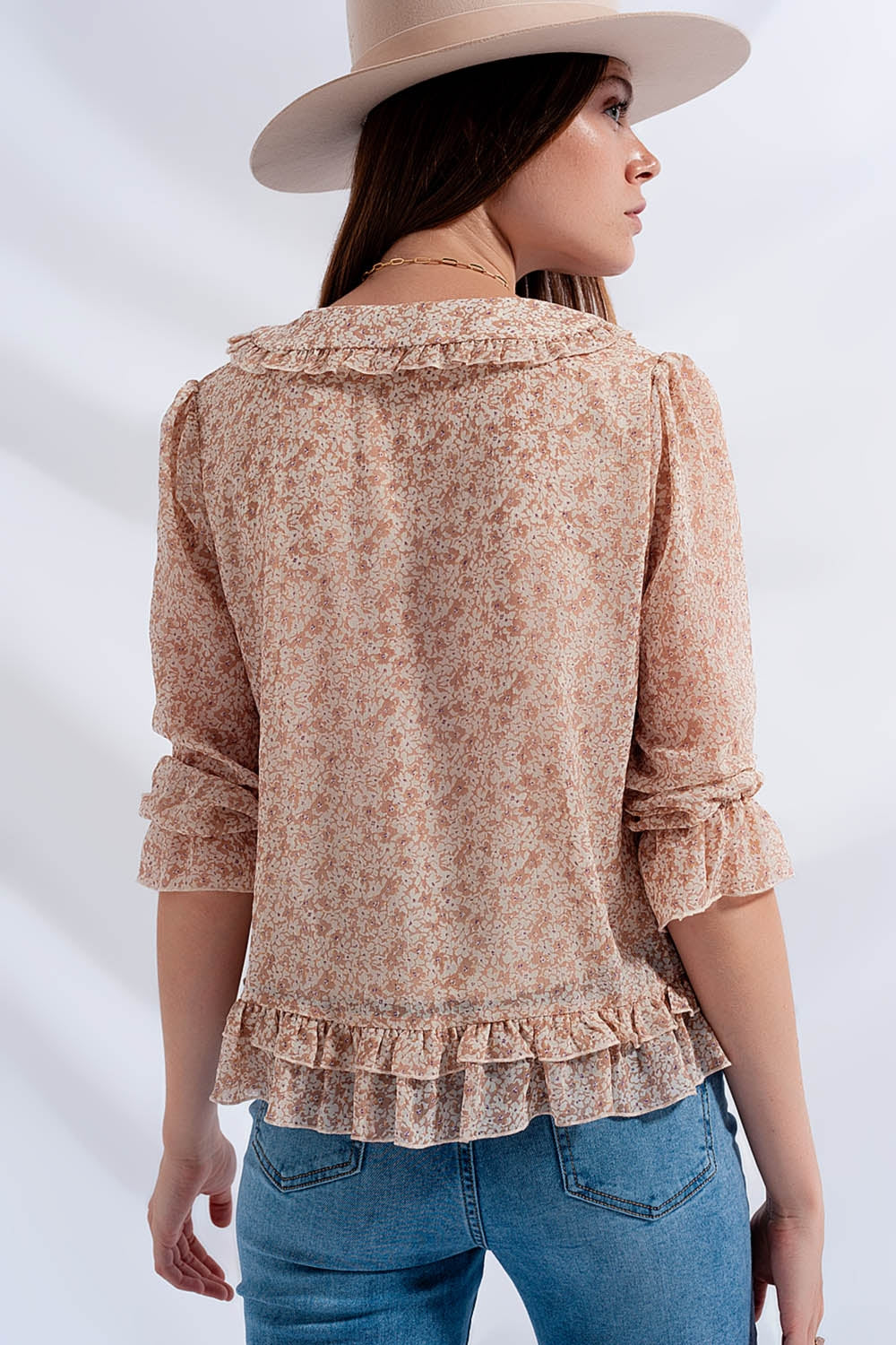 Tie front chiffon blouse in beige floral print Szua Store