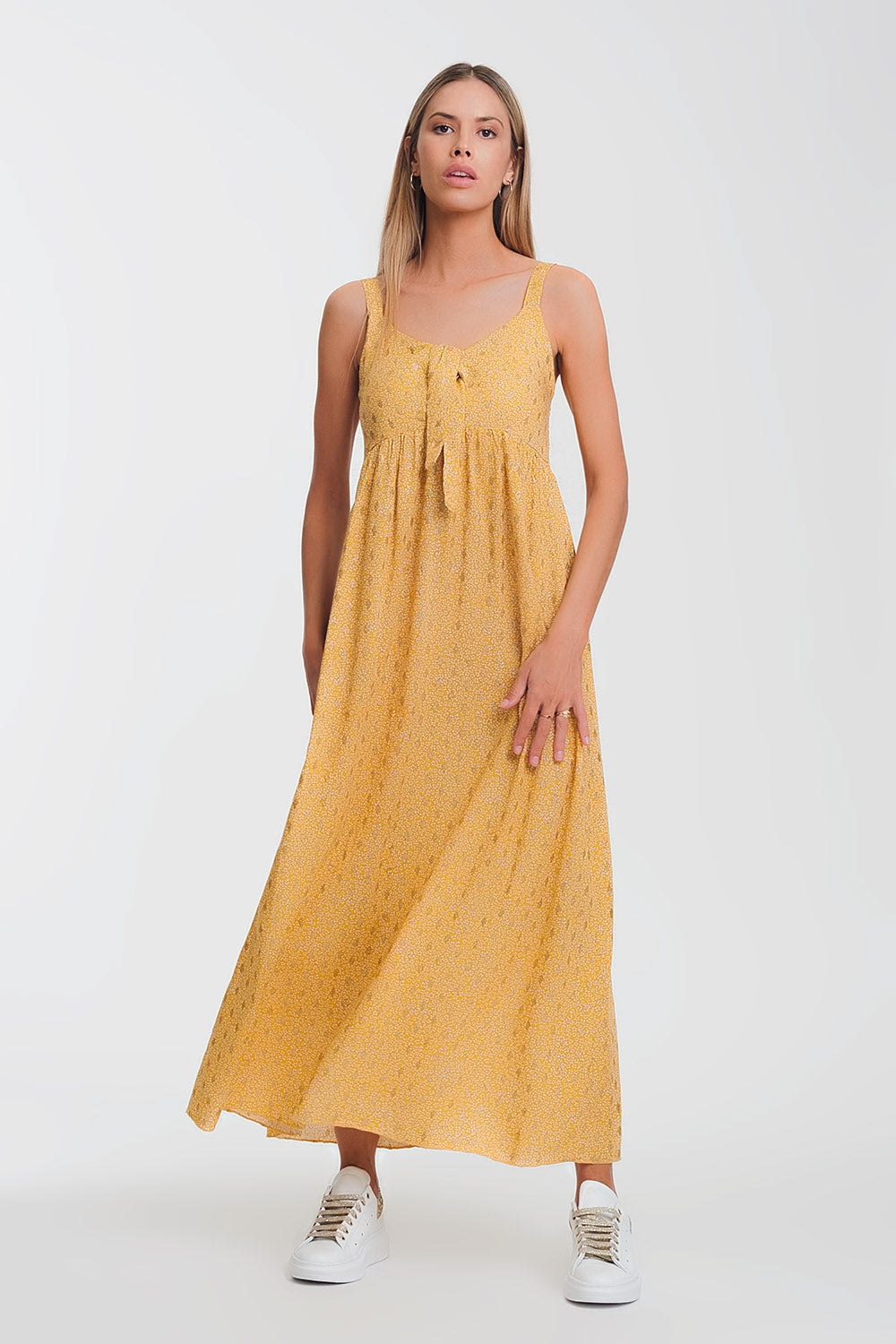 tie front midi yellow dress in floral print Szua Store