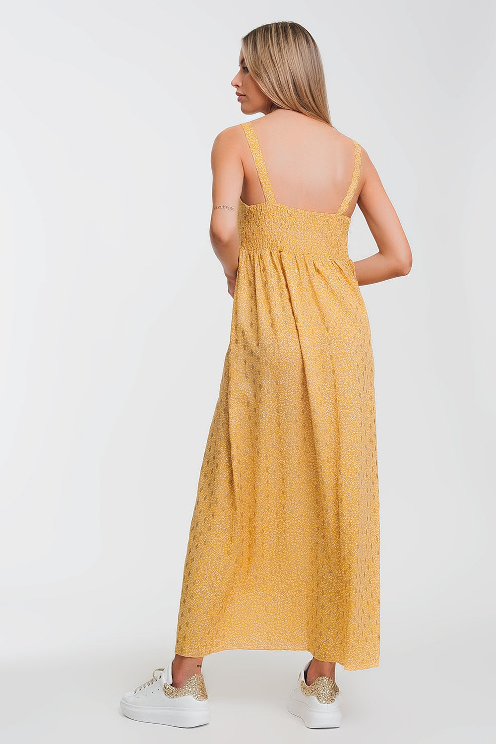 tie front midi yellow dress in floral print Szua Store