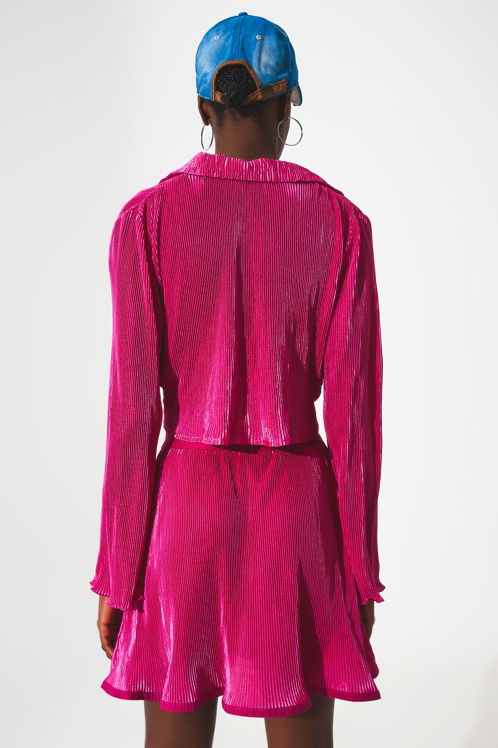 Tie front pleated crop top in fuchsia - Szua Store