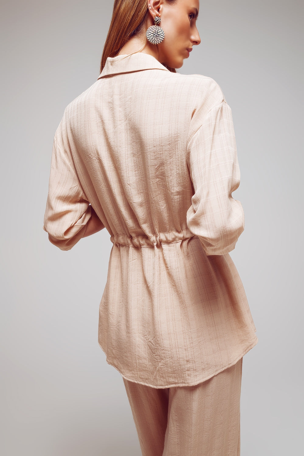 Tie waist long sleeve shirt in beige - Szua Store