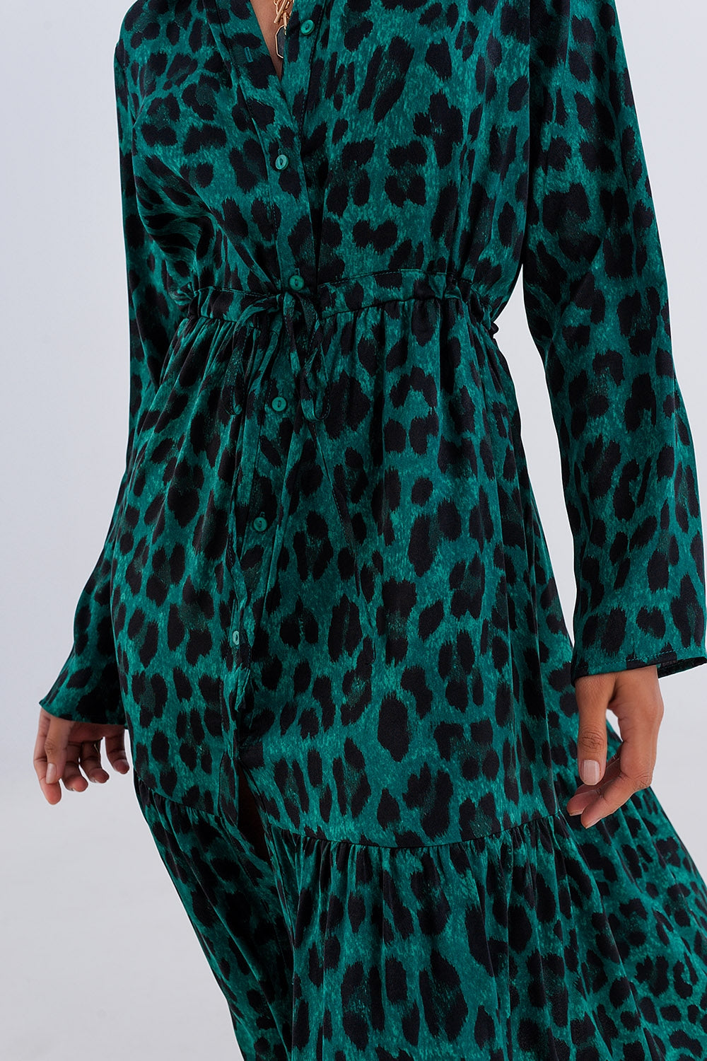 Tiered maxi dress in green animal print Szua Store
