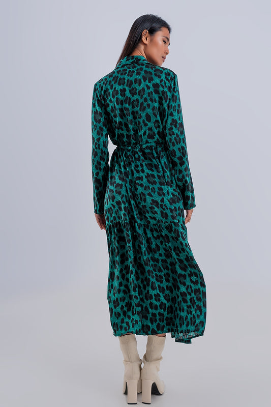 Tiered maxi dress in green animal print Szua Store