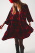 Q2 Tiered mini smock dress in animal print in red