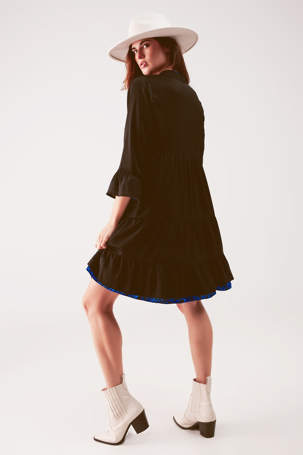 Tiered smock mini dress in black Szua Store