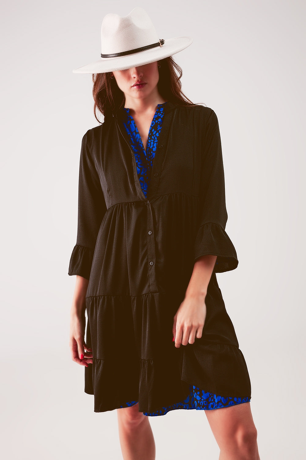 Tiered smock mini dress in black Szua Store