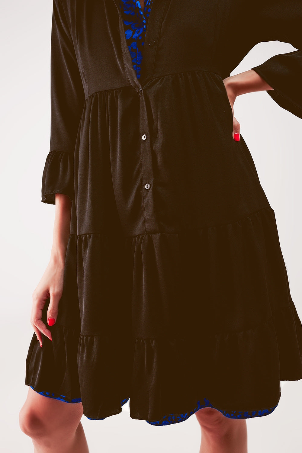 Tiered smock mini dress in black Szua Store