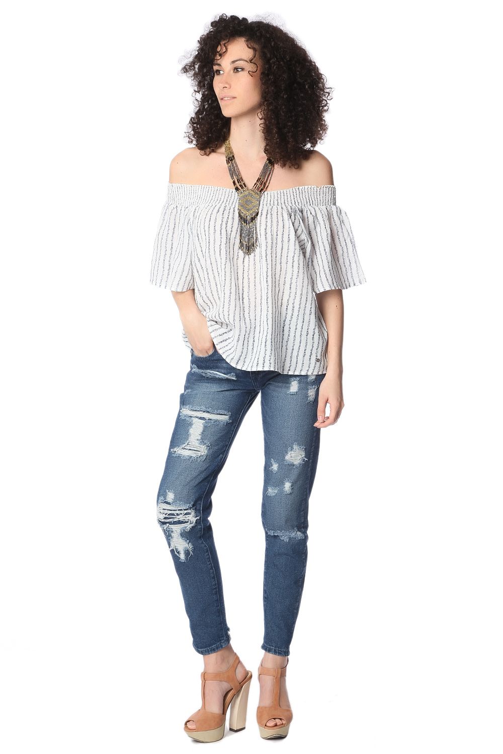 Navy boho off the shoulder top - Szua Store