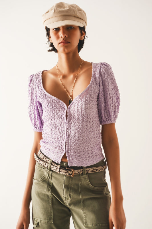 Q2 Top with balloon sleeves and hook and eye closure in lila