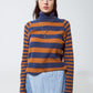 Q2 Turtleneck sweater with stripes in blue and brown