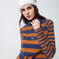 Turtleneck sweater with stripes in blue and brown