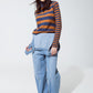 Turtleneck sweater with stripes in blue and brown