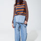 Turtleneck sweater with stripes in blue and brown