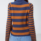 Turtleneck sweater with stripes in blue and brown