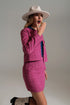 Q2 Tweed Cropped Crew Neck Jacket in Pink