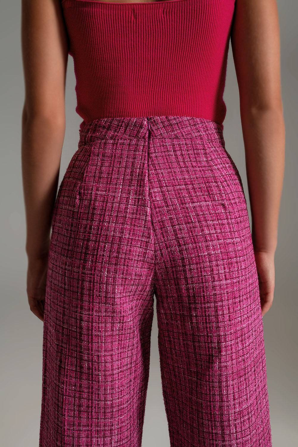 Tweed Marine Cut Pants With Button Details in Pink - Szua Store