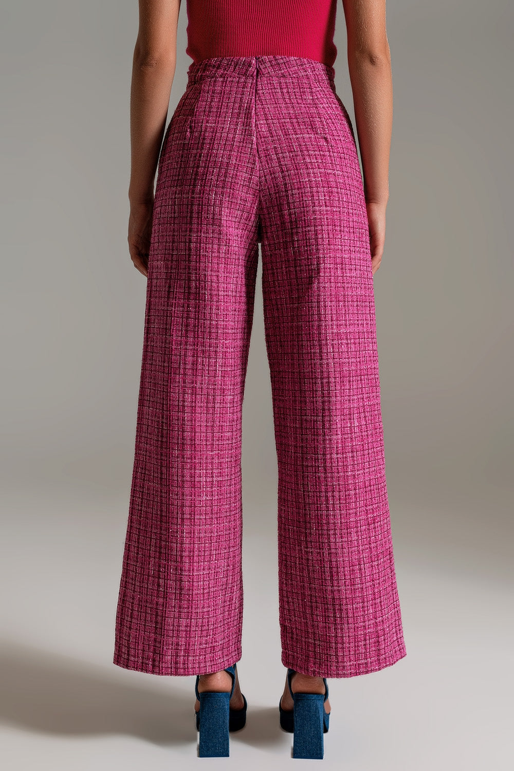 Tweed Marine Cut Pants With Button Details in Pink - Szua Store