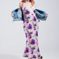 V back Satin midi dress in purple clashing floral print Szua Store