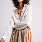 V neck blouse with lace detail in cream Szua Store