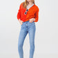 V Neck Colorblock Sweater in Red and Orange - Szua Store