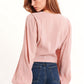 V-neck Cropped Shirt With Super Voluminous Sleeves in Pink