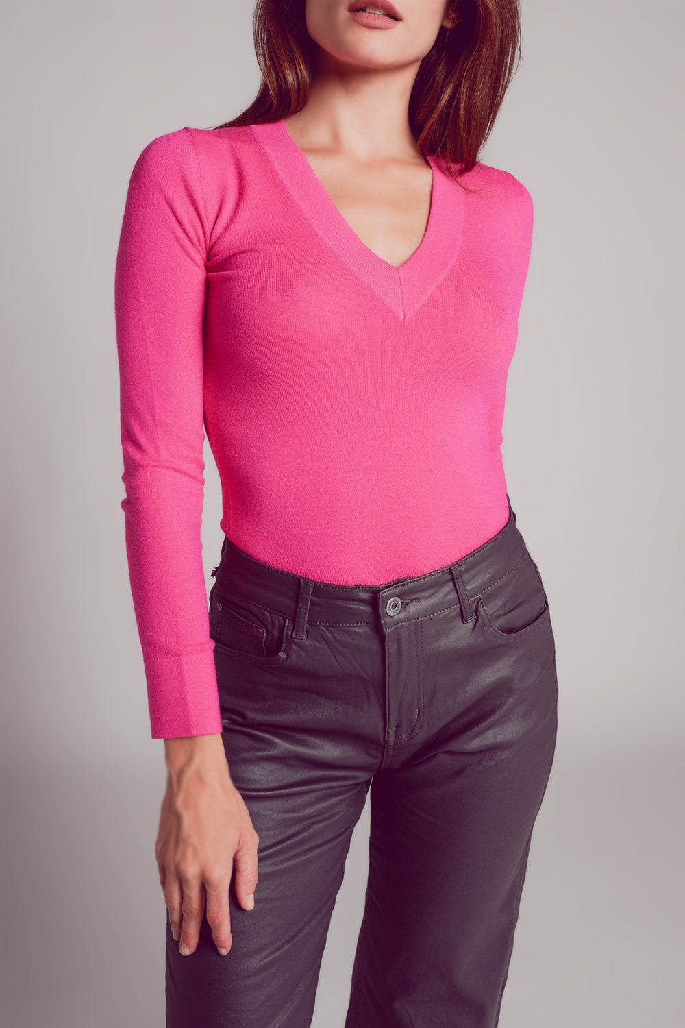 V neck fine knit jumper in fuchsia Szua Store