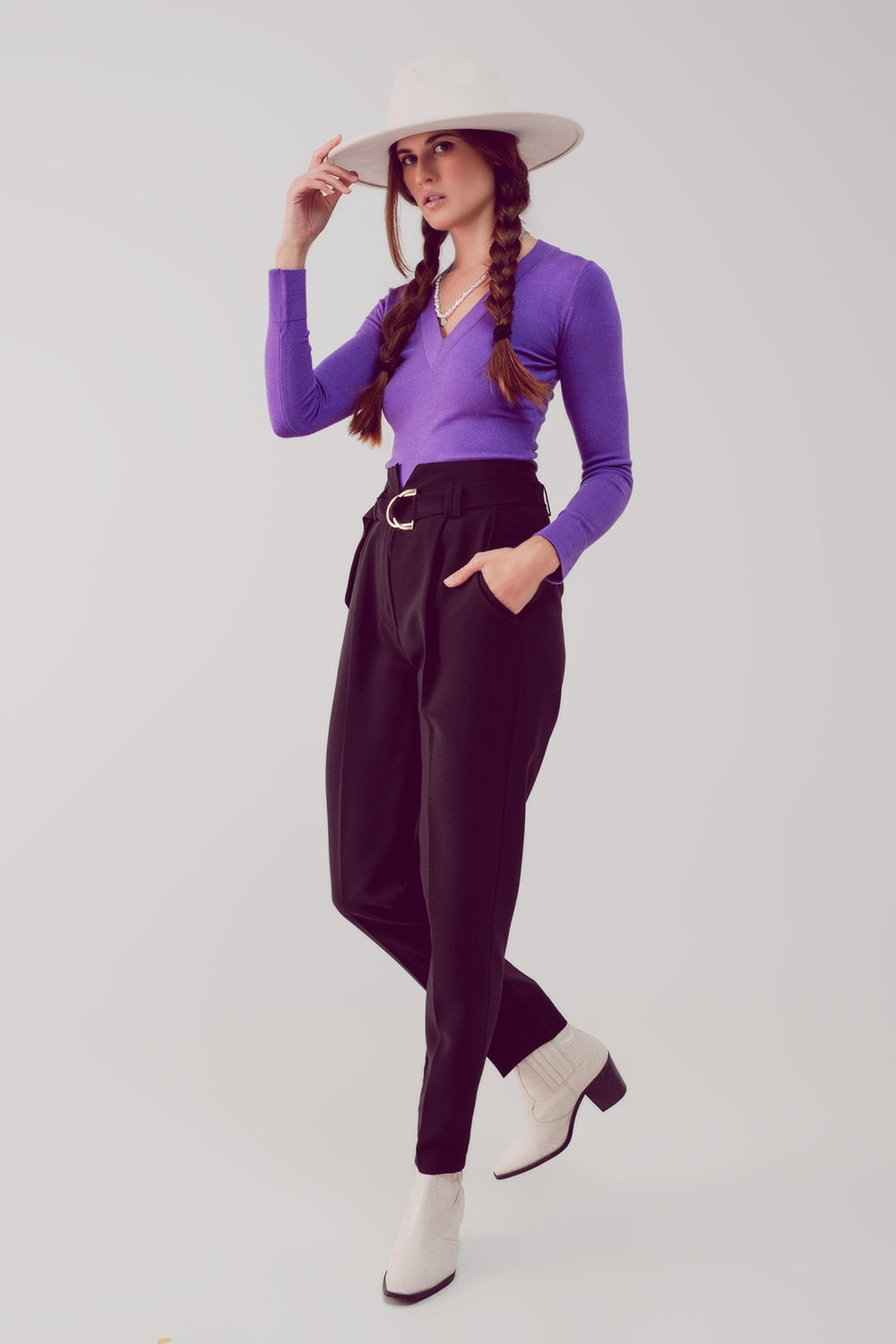 V neck fine knit jumper in purple Szua Store