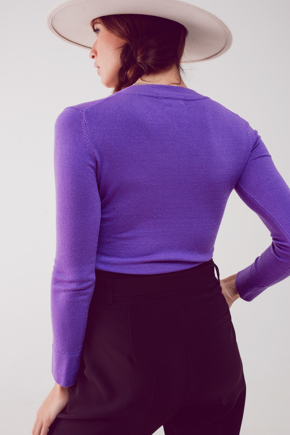 V neck fine knit jumper in purple Szua Store