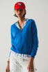 Q2 v neck fine knit sweater in blue