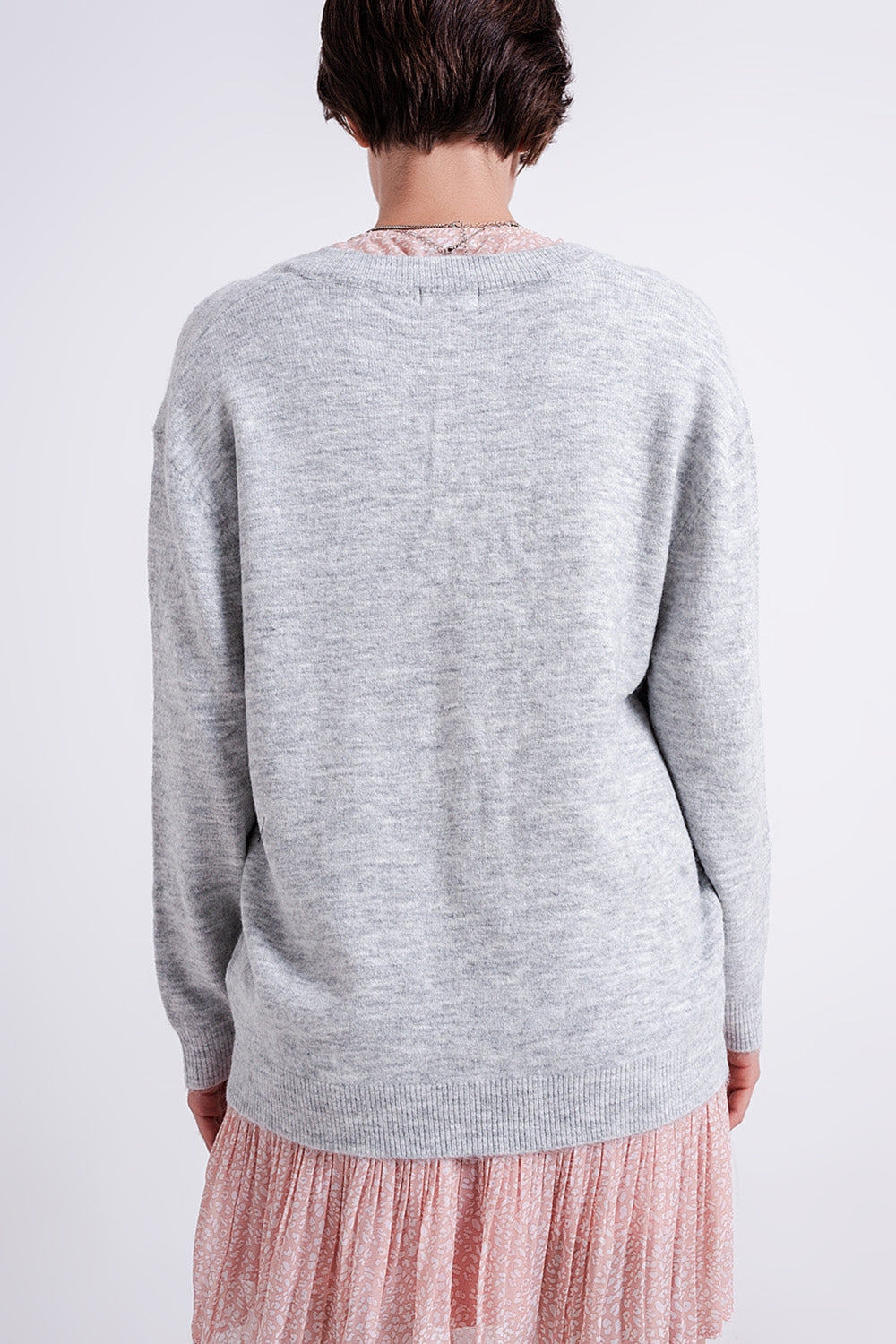 V neck jumper in light grey Szua Store