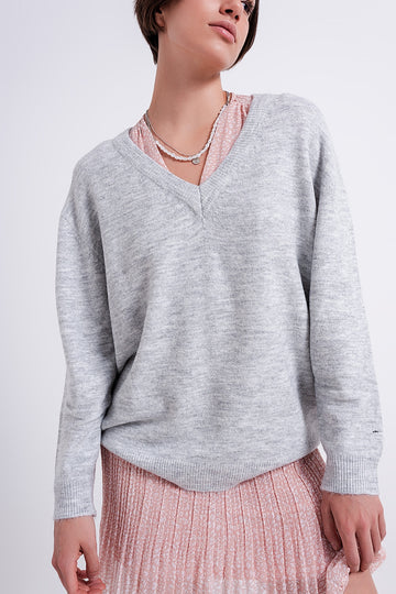 V neck jumper in light grey Szua Store