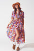 Q2 V Neck Midi Dress in Floral Print