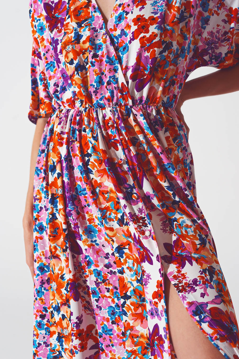 V Neck Midi Dress in Floral Print - Szua Store