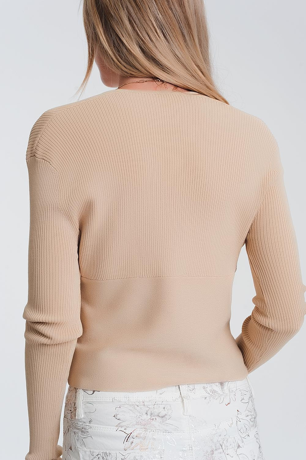 v neck ribbed sweater in beige Szua Store
