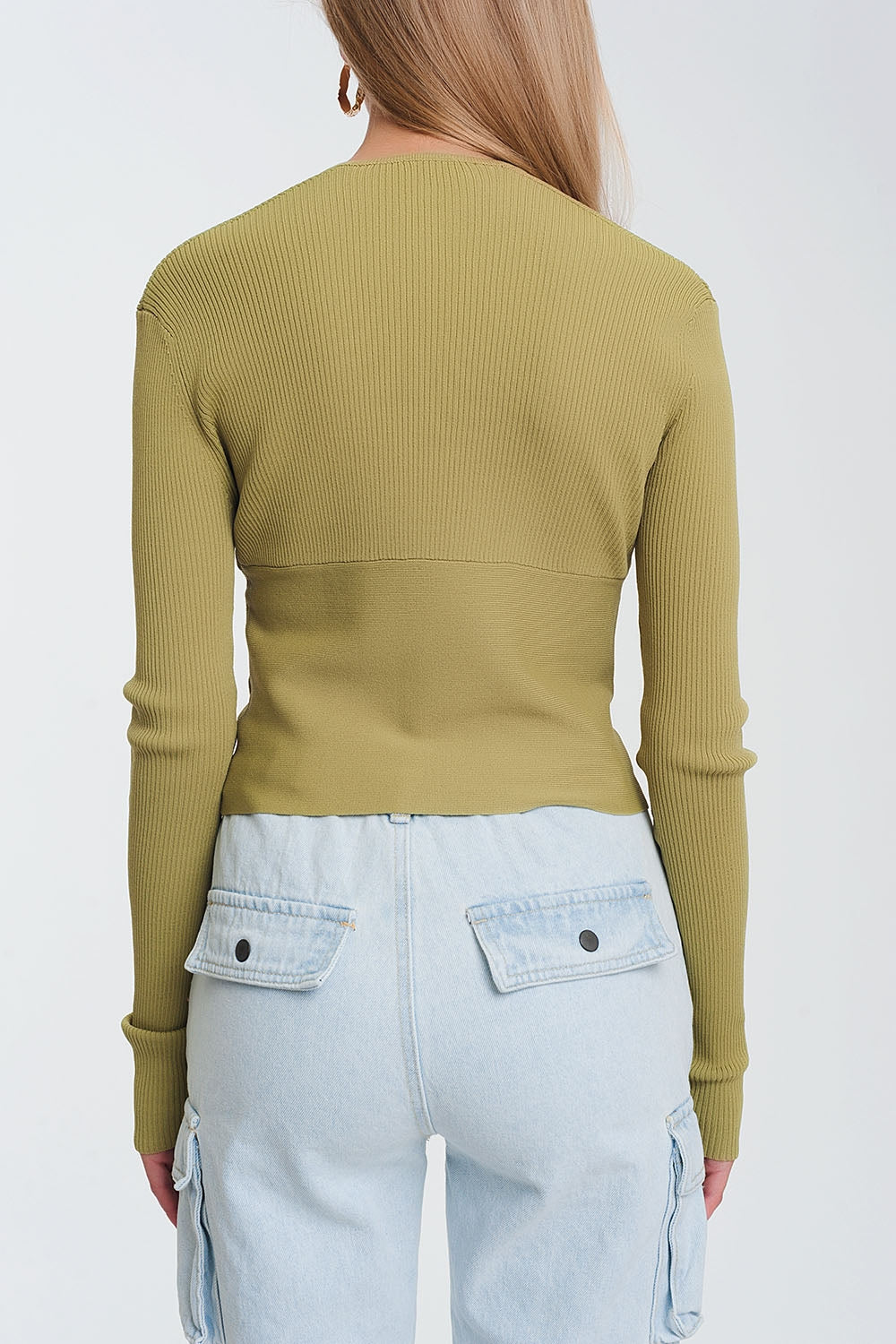 v neck ribbed sweater in green Szua Store