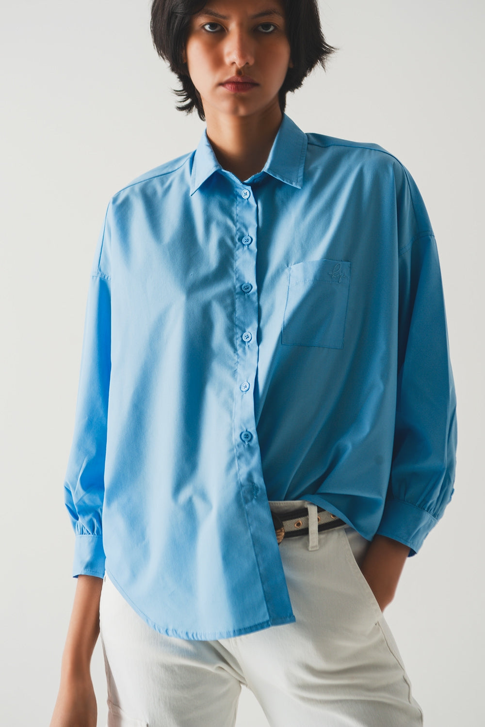volume sleeve poplin shirt in blue - Szua Store