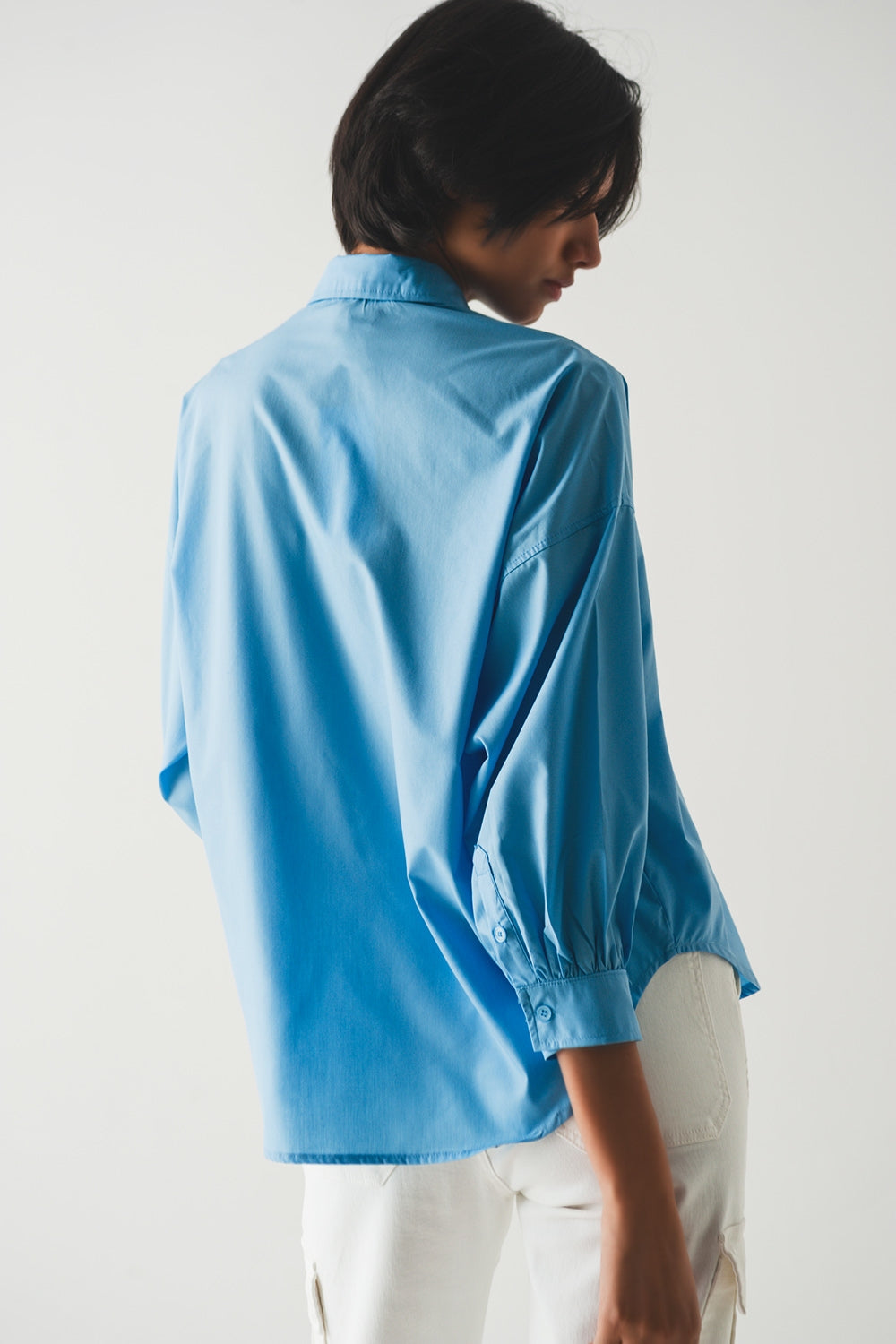 volume sleeve poplin shirt in blue - Szua Store