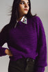 Q2 Waffle Knit Relaxed Sweater With High Neck in Purple